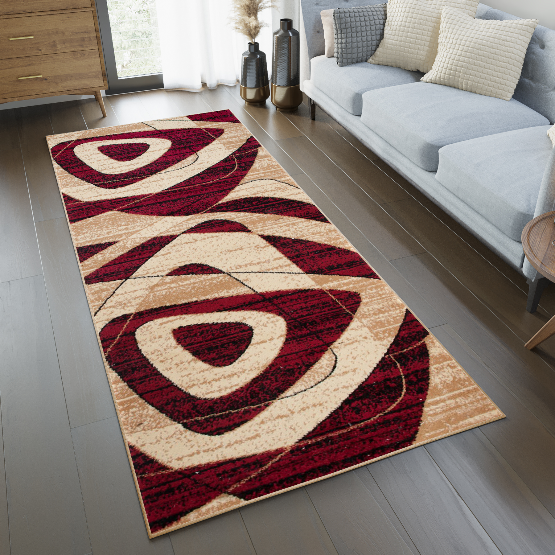 Passatoia Dream Geometrico Crema Bordeaux Triangoli