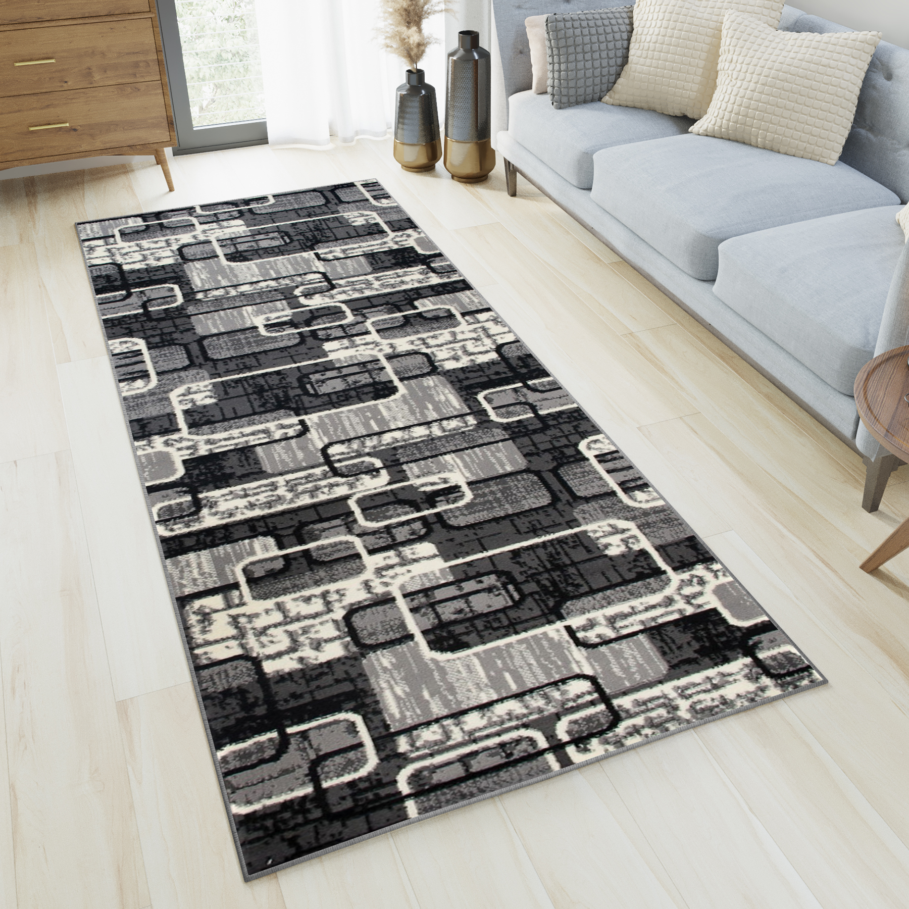 Passatoia Dream Grigio Nero Geometrico Rettangoli