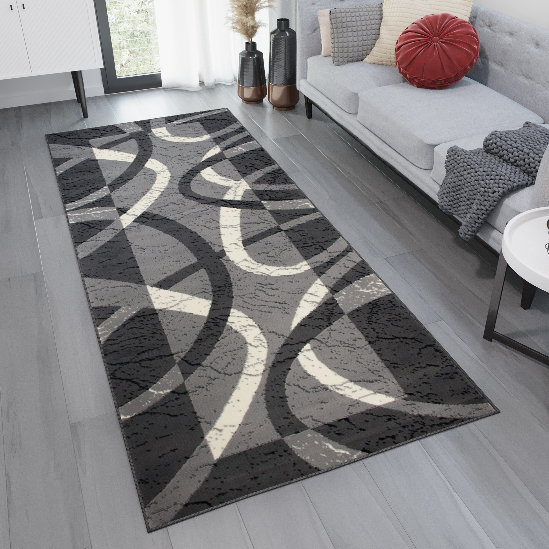 Passatoia Dream Grigio Bianco Cornice Cerchi