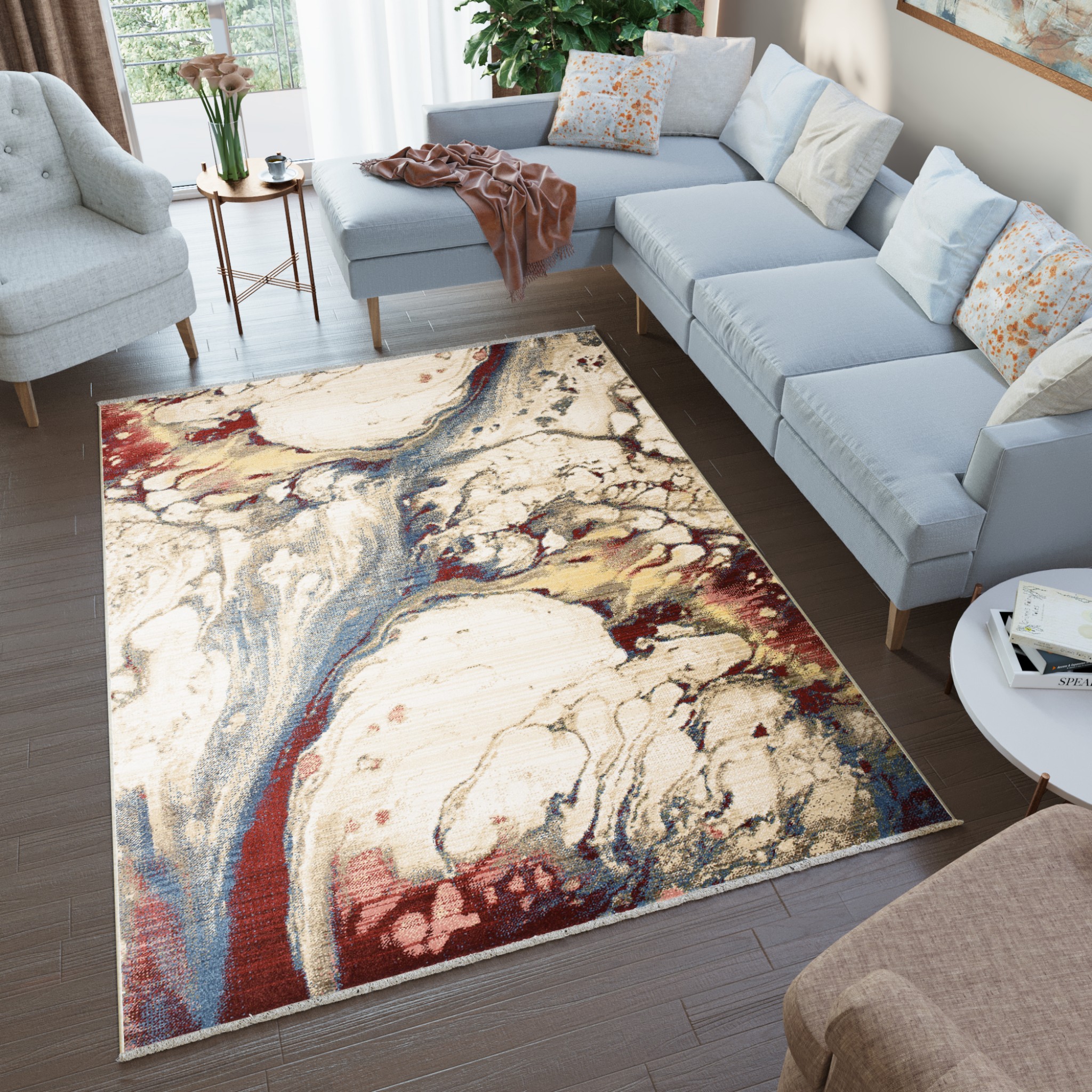 Tappeto Rivoli Astratto Muliticolore Sfumature con Frange