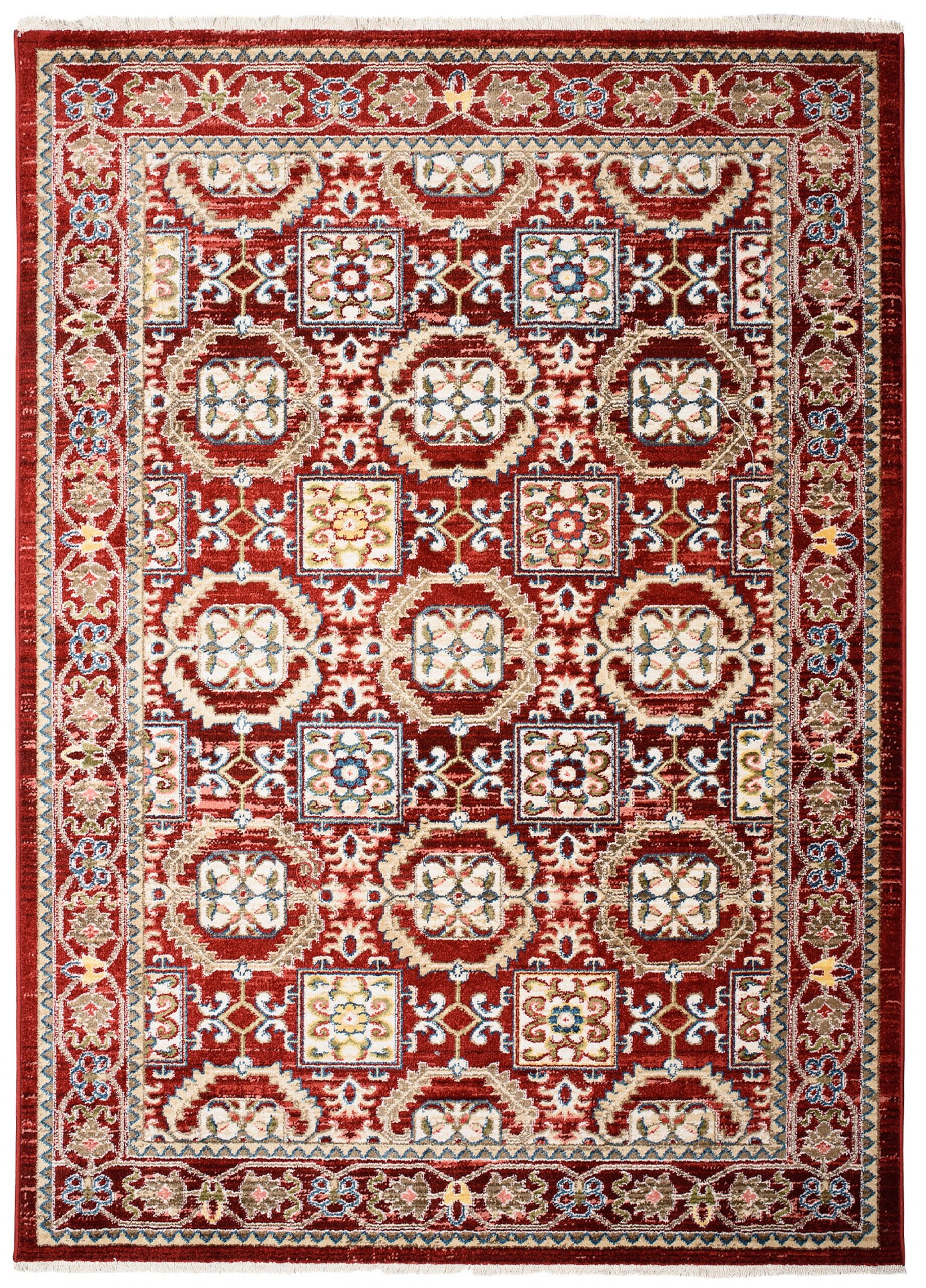 Tappeto Rivoli Rosso Geometrico Tradizionale con Frange