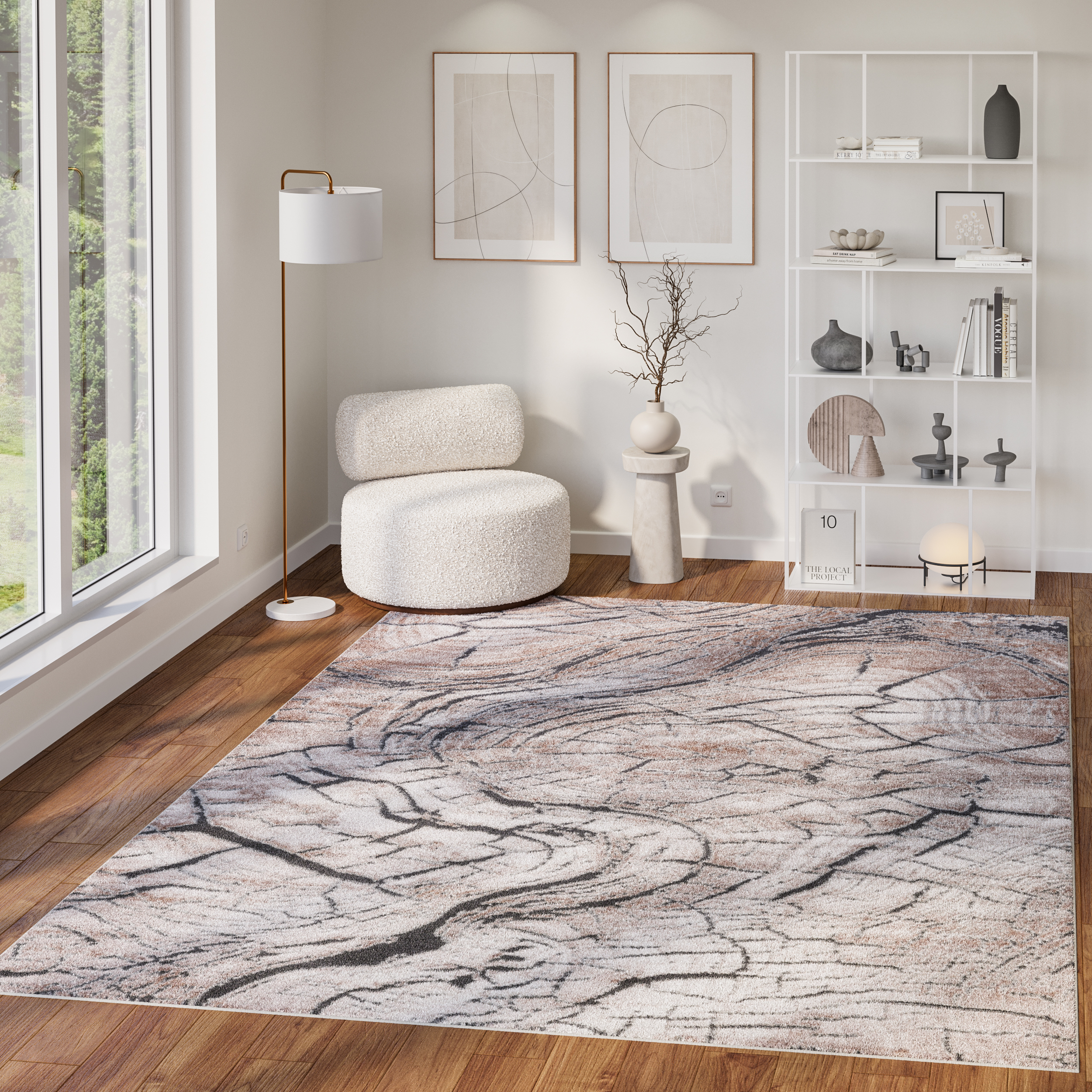 Tappeto Como Beige Grigio Struttura Legno