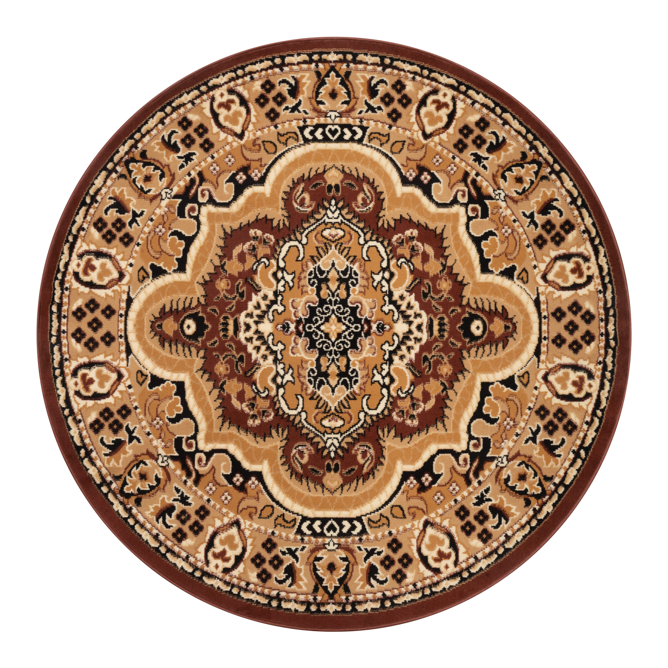 Tappeto Atlas Rotondo Marrone Beige Tradizionale Medaglione
